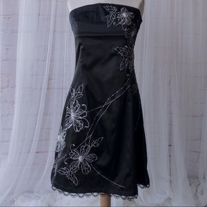 JANE NORMAN Strapless Black Dress beautiful silver embroidery/sequin Size 12